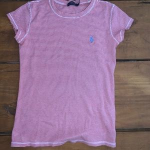 red and white striped polo ralph lauren t-shirt